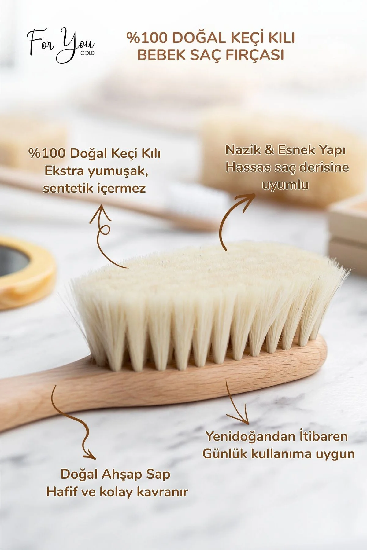 %100 Keçi Kılı Doğal Bebek Saç Fırçası