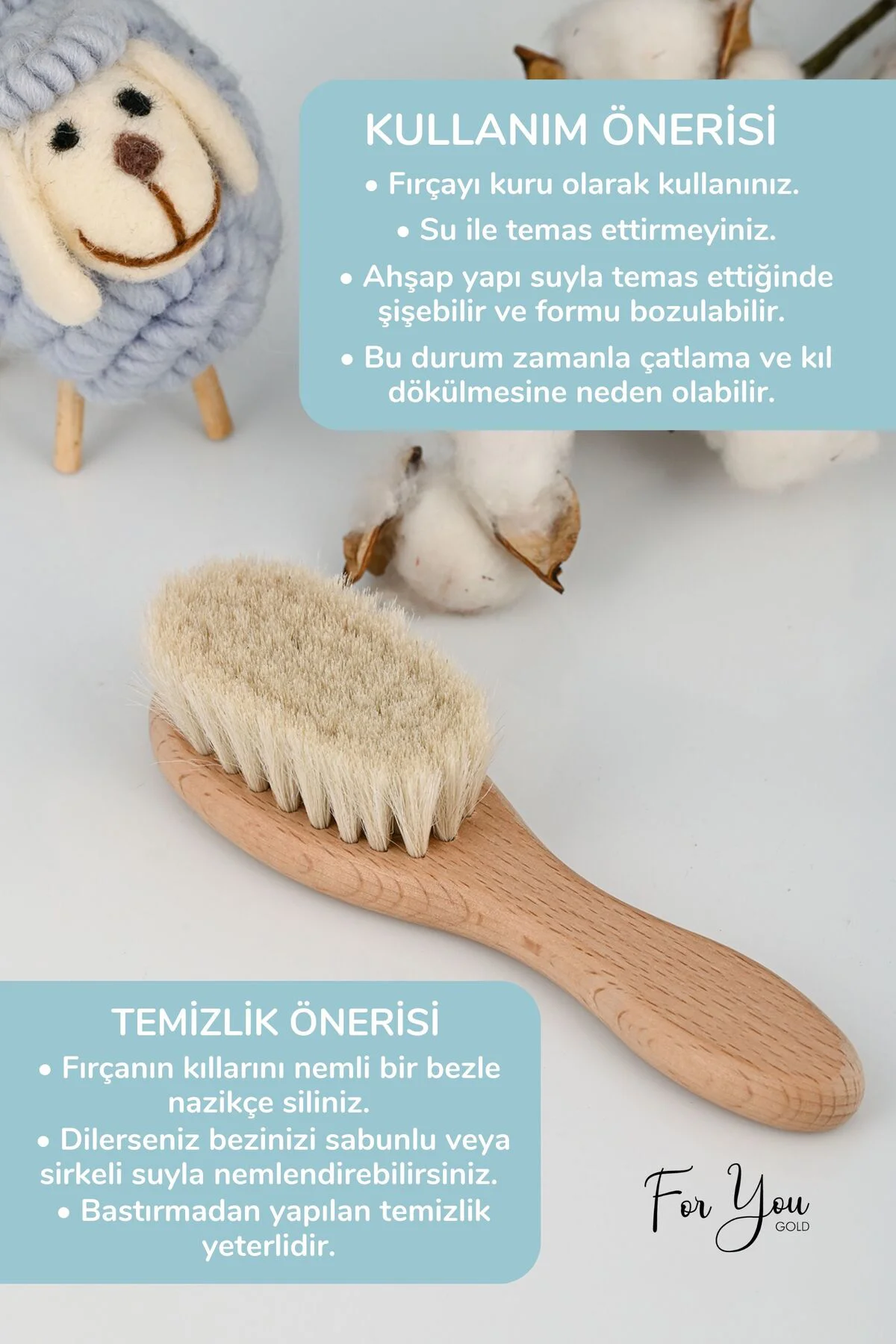 %100 Keçi Kılı Doğal Bebek Saç Fırçası