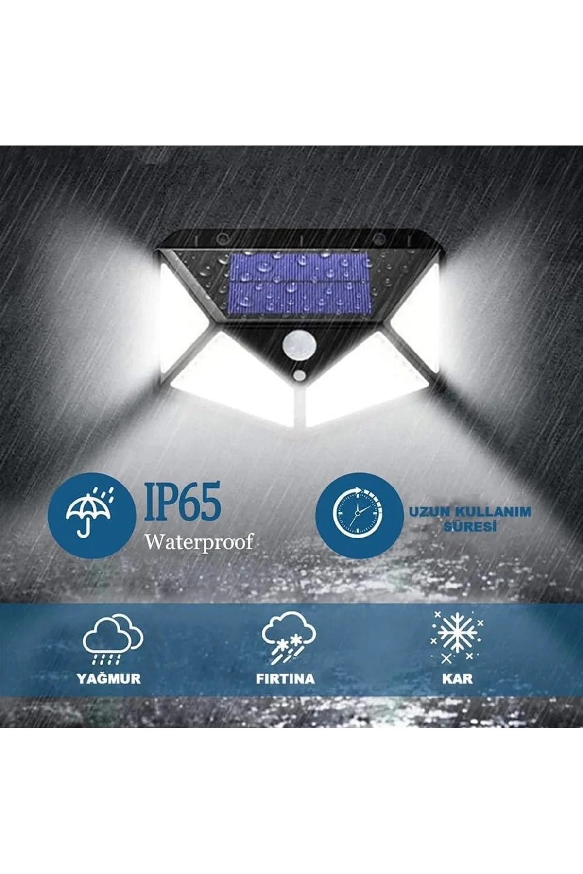 100 Led Dış Mekan Solar Aydınlatma Fotoselli Solar Lamba Hareket Sensörlü 100 Led Dış Mekan Solar Aydınlatma Fotoselli Solar Lamba Hareket Sensörlü - Görsel 3