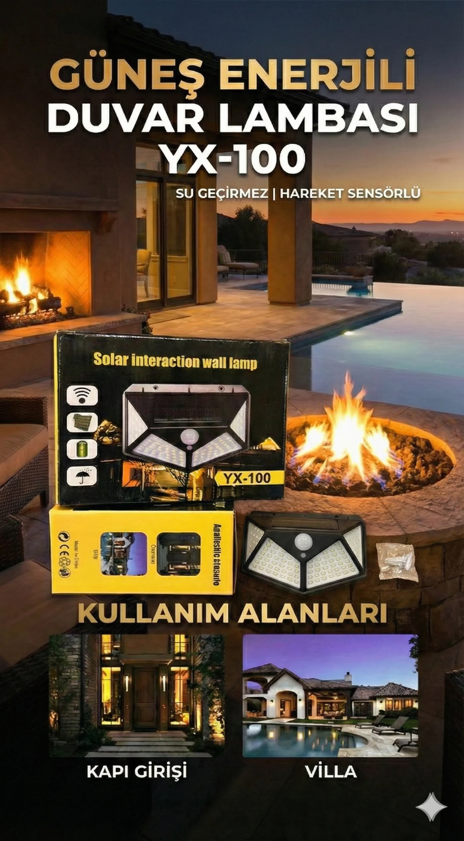 100 Led DIŞ Mekan Solar Aydınlatma Fotoselli Solar Lamba Hareket Sensörlü