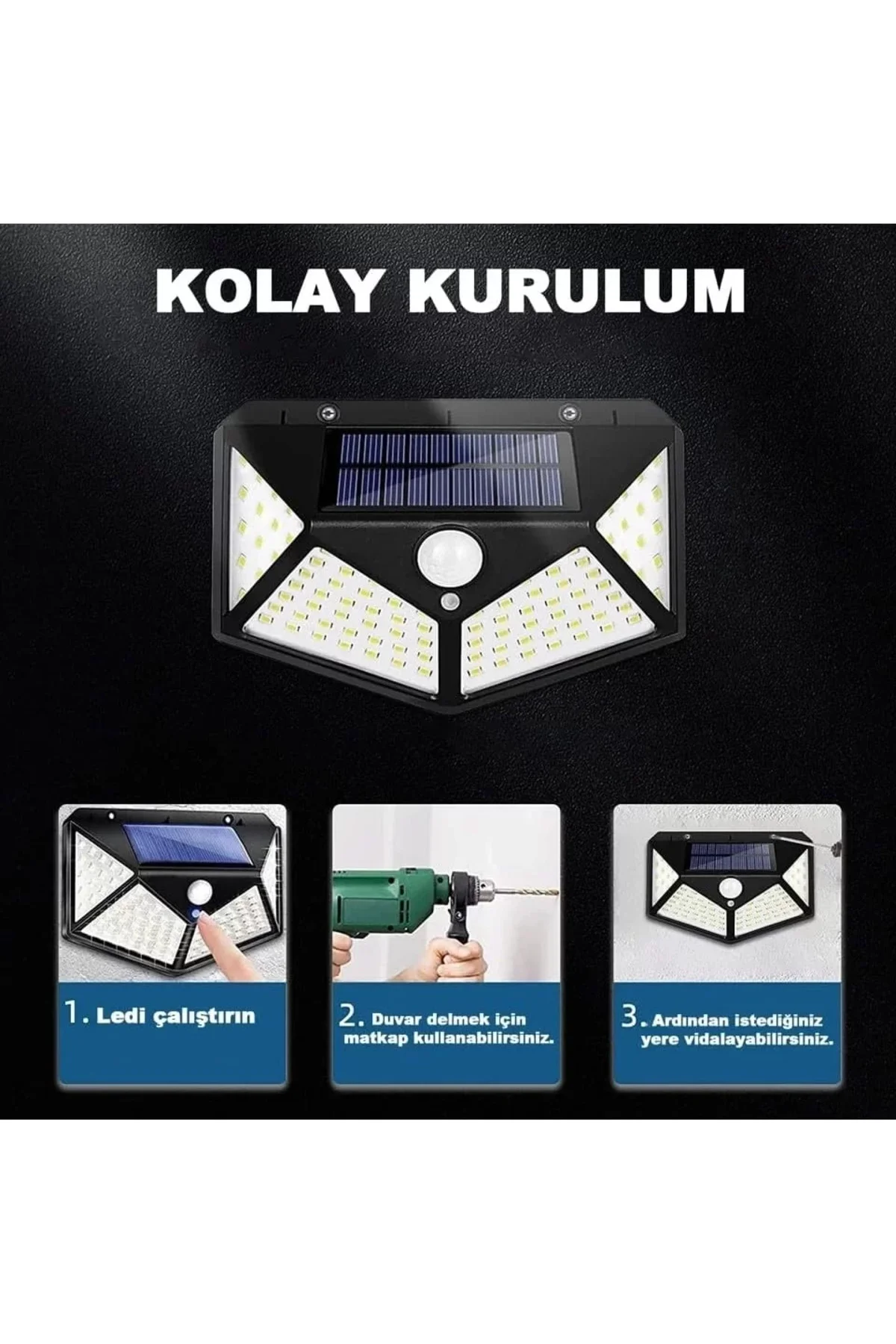 100 Led Dış Mekan Solar Aydınlatma Fotoselli Solar Lamba Hareket 