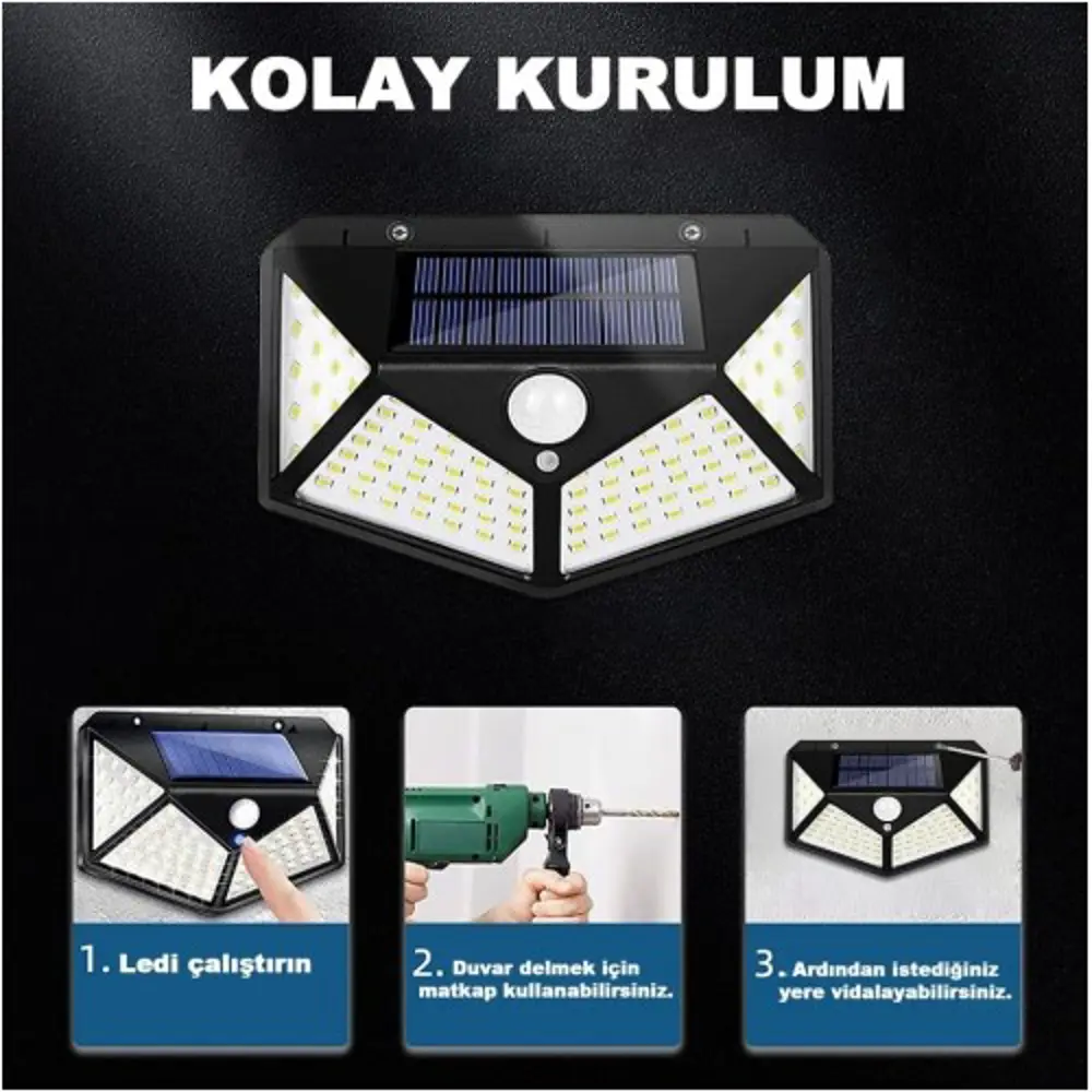 100 Led Dış Mekan Solar Aydınlatma Fotoselli Solar Lamba