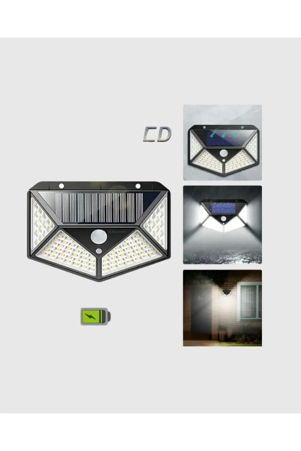 100 LED Güneş Enerjili Bahçe Lambası – PIR Sensörlü, IP65 Su Geçi