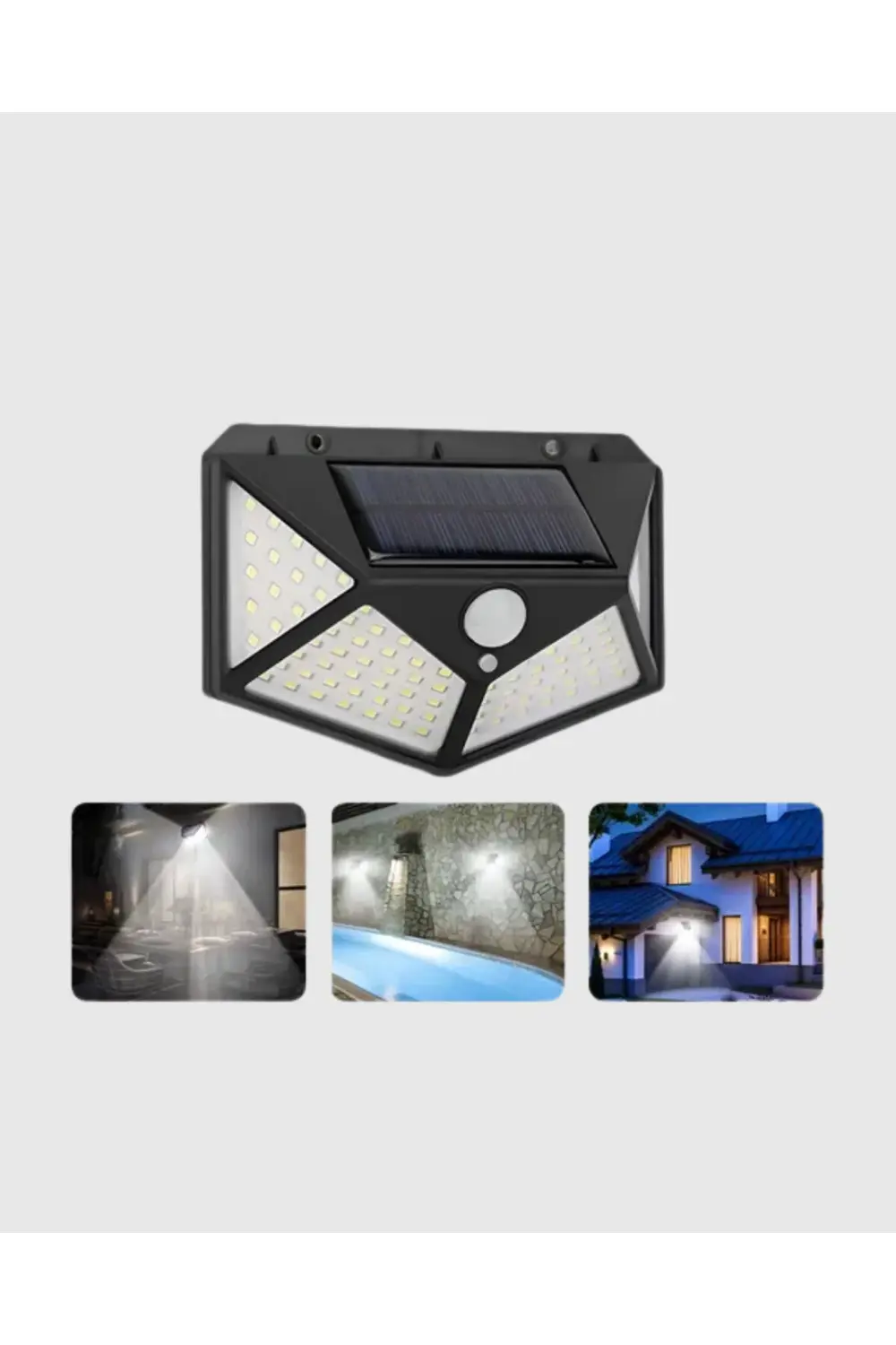 100 LED Güneş Enerjili Bahçe Lambası – PIR Sensörlü, IP65 Su Geçi