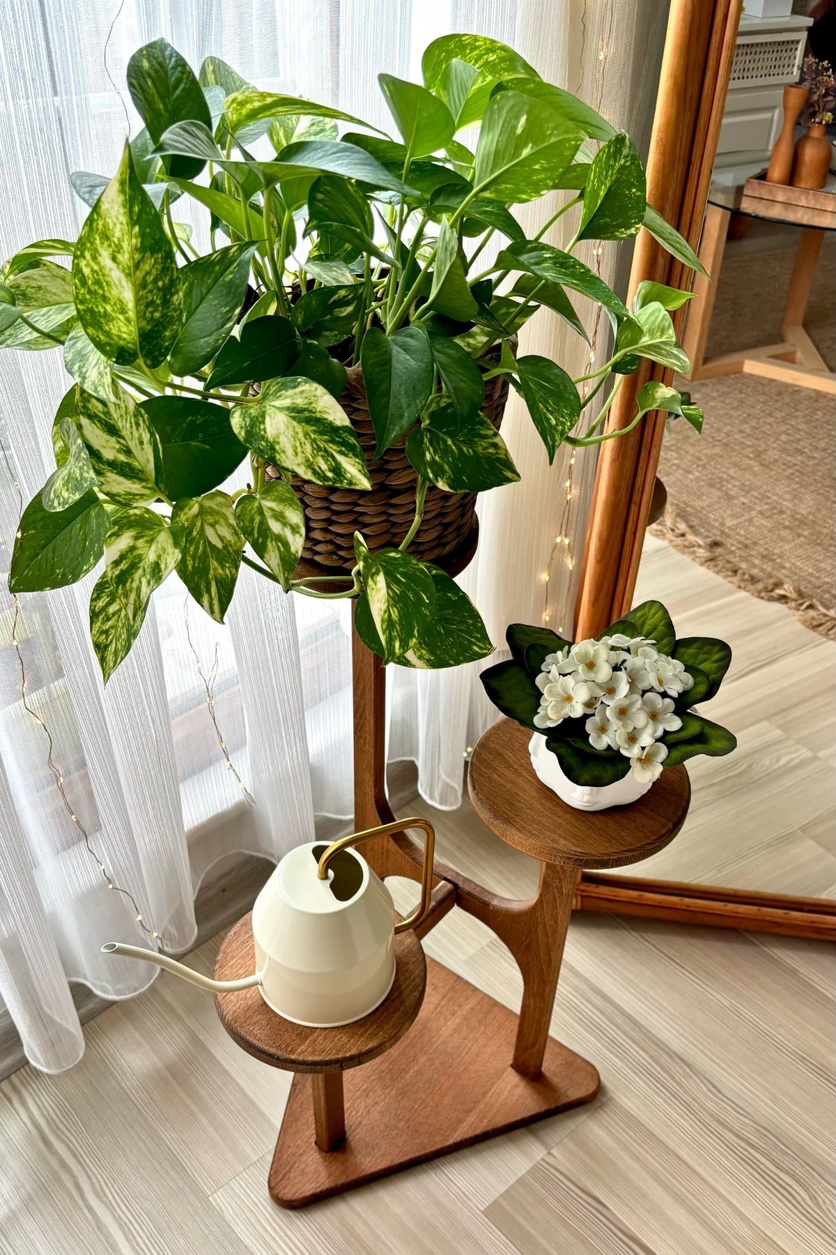 Mismuka %100 Masif Ahşap 3 Raflı Saksılık Çiçeklik | Doğal Kayın Ağacı |