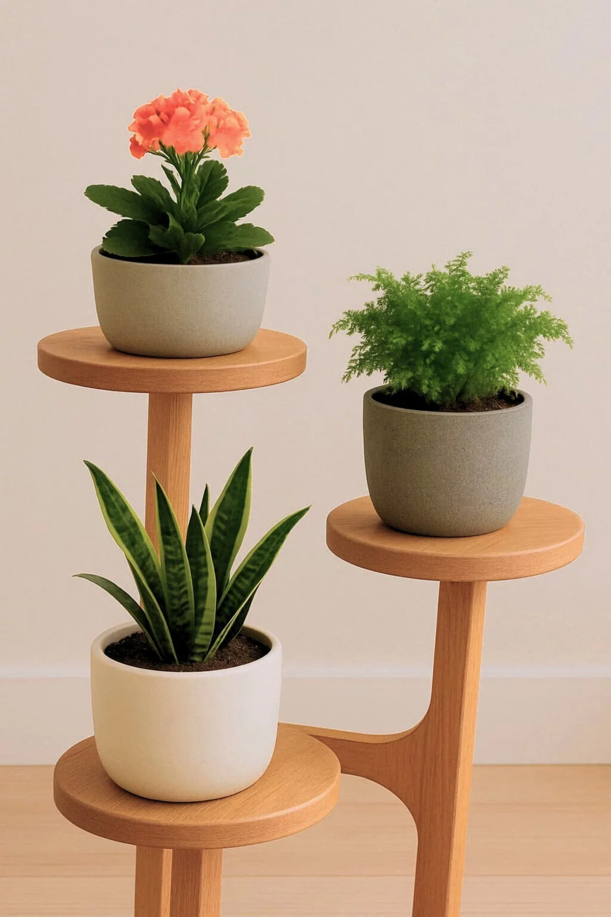 %100 Masif Ahşap 3 Raflı Saksılık Çiçeklik | Doğal Kayın Ağacı | 