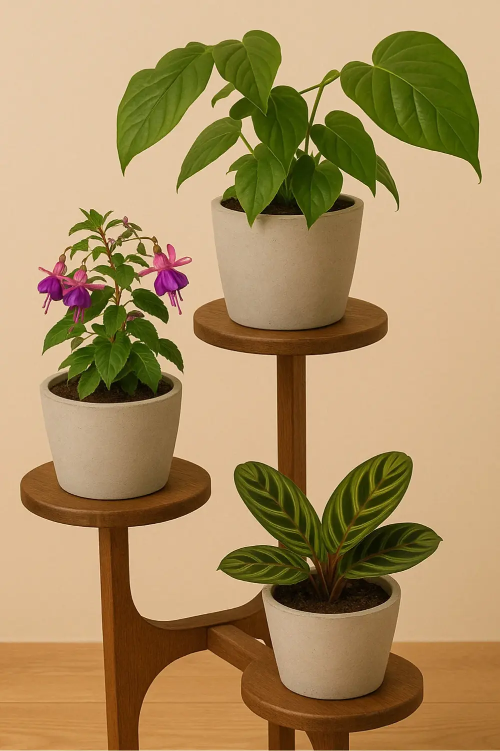 %100 Masif Ahşap 3 Raflı Saksılık Çiçeklik | Doğal Kayın Ağacı |