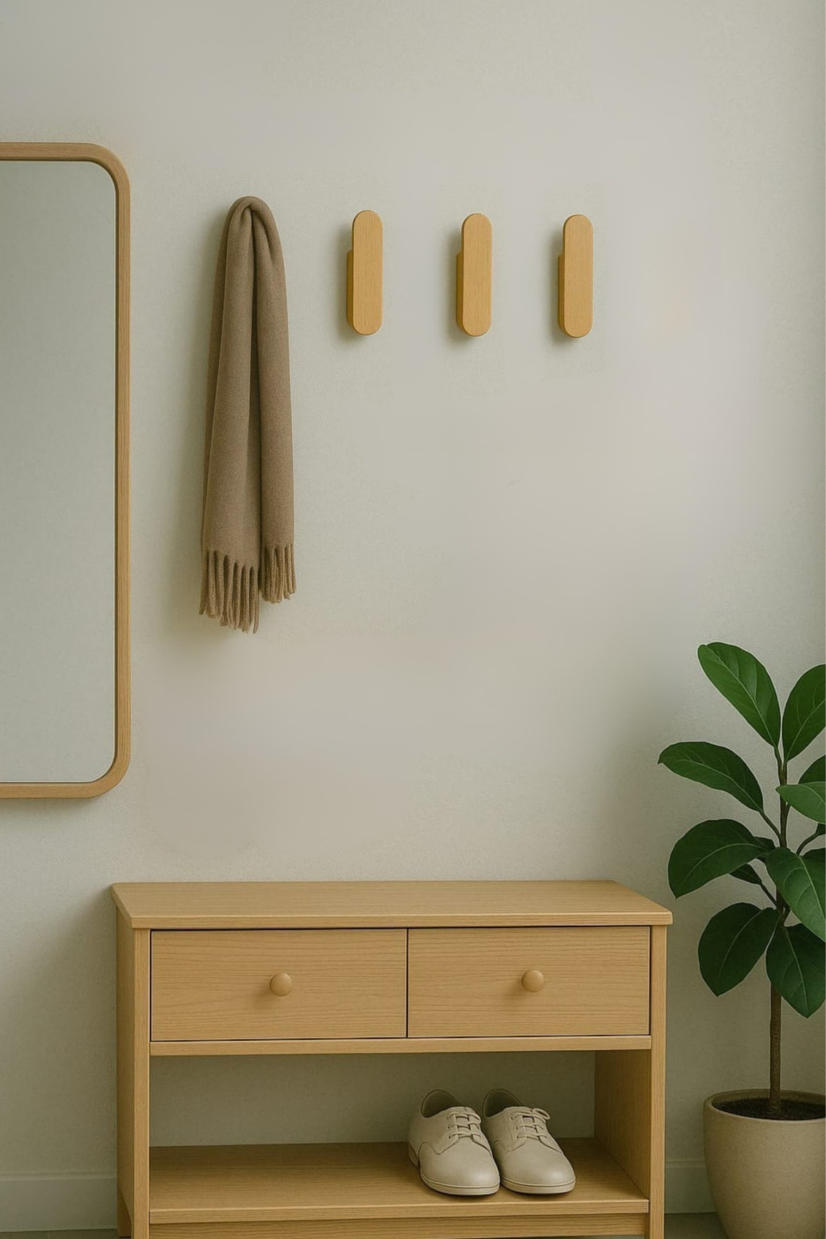 Mismuka %100 Masif Ahşap Duvar Askısı | 4'Lü Set | Doğal Ve Şık, Minimal