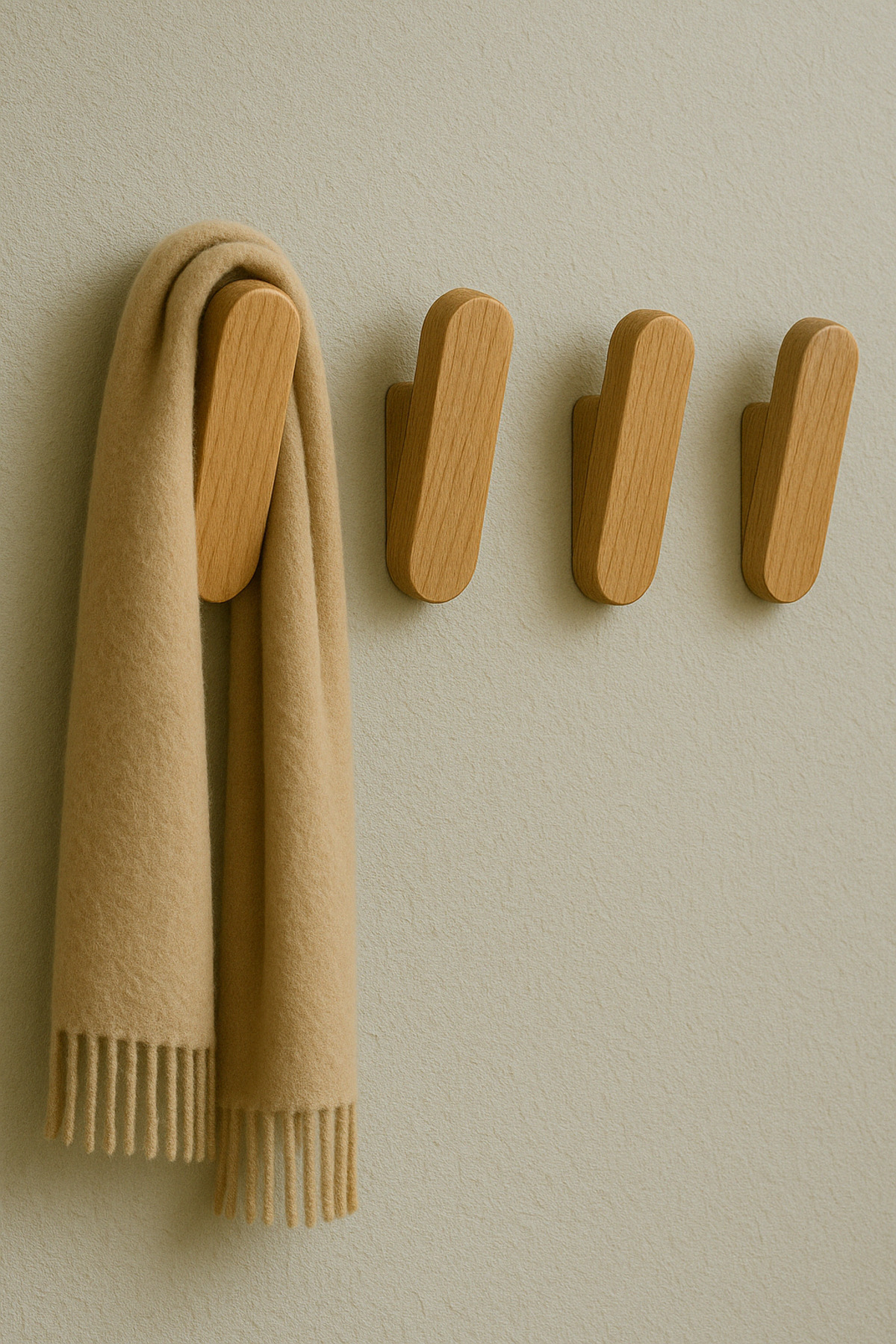 Mismuka %100 Masif Ahşap Duvar Askısı | 4'Lü Set | Doğal Ve Şık, Minimal