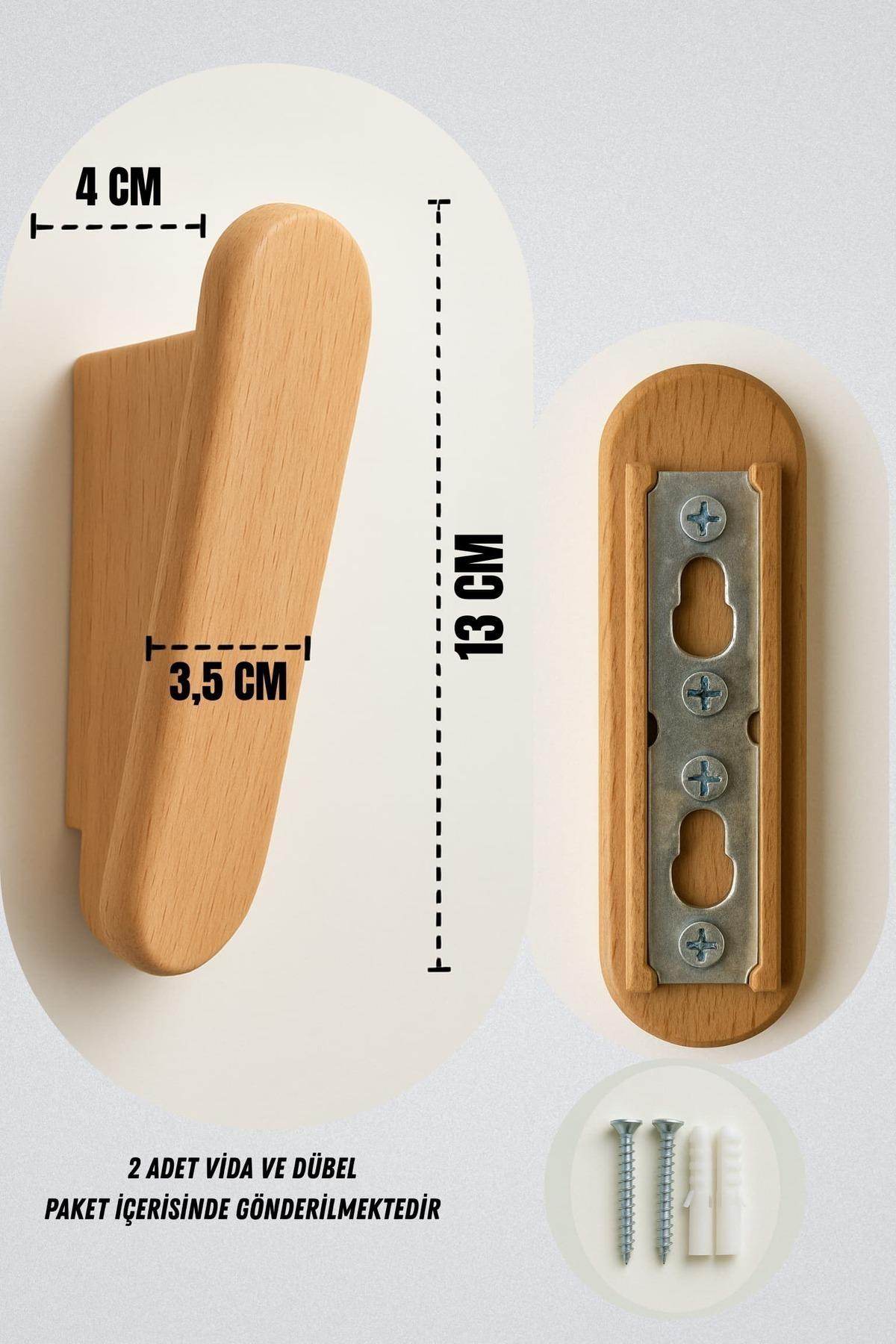 Mismuka %100 Masif Ahşap Duvar Askısı | 4'Lü Set | Doğal Ve Şık, Minimal