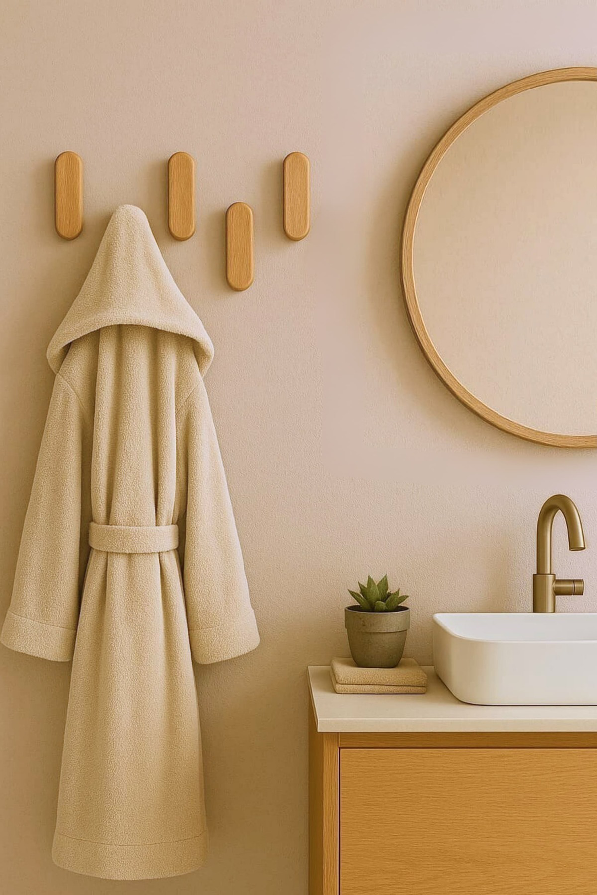 Mismuka %100 Masif Ahşap Duvar Askısı | 5'Li Set | Doğal Ve Şık, Minimal