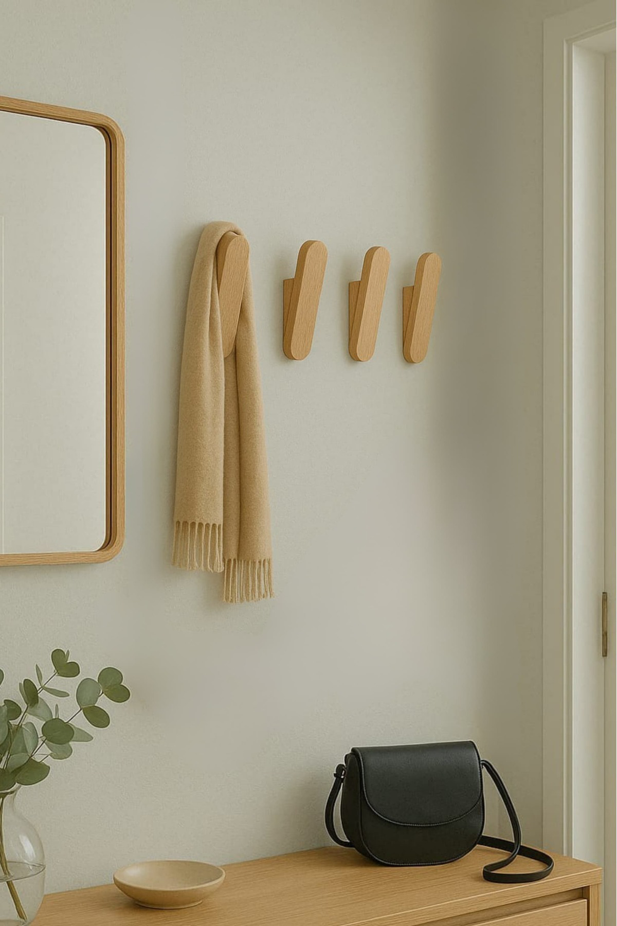 Mismuka %100 Masif Ahşap Duvar Askısı | 4'Lü Set | Doğal Ve Şık, Minimal