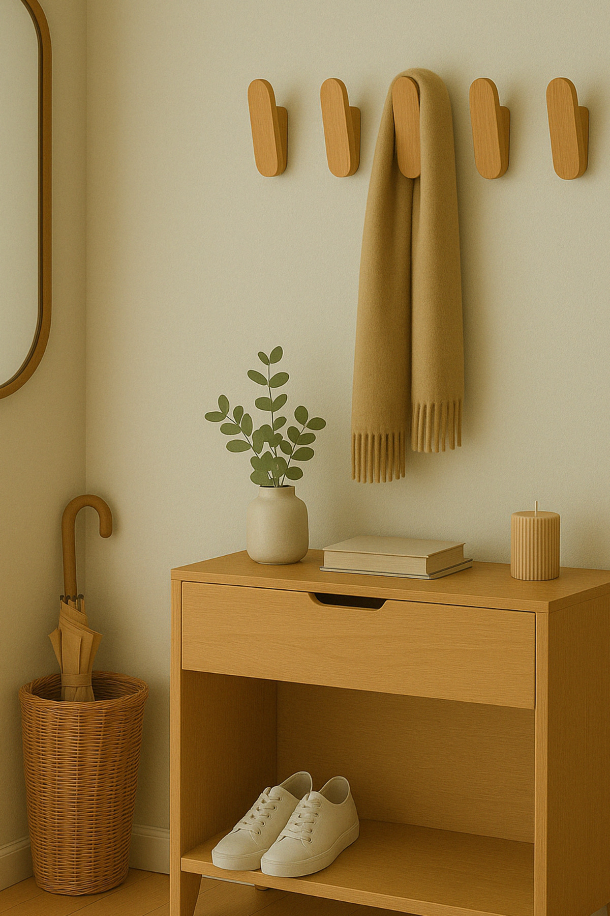 Mismuka %100 Masif Ahşap Duvar Askısı | 5'Li Set | Doğal Ve Şık, Minimal