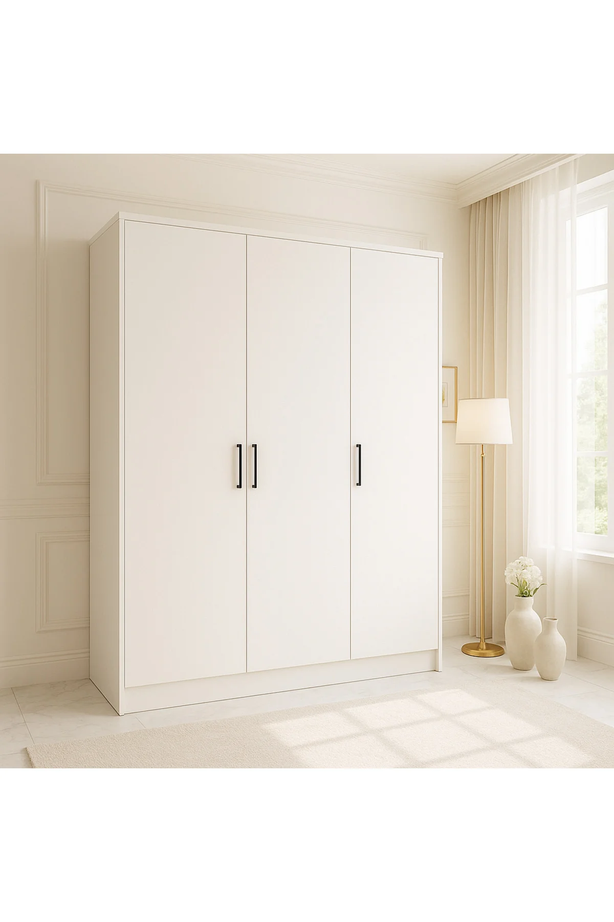 %100 Mdf 3 Kapaklı Yüklük Dolap | 180X135X50 cm | Beyaz – Modern Çok Amaçlı Gardrop