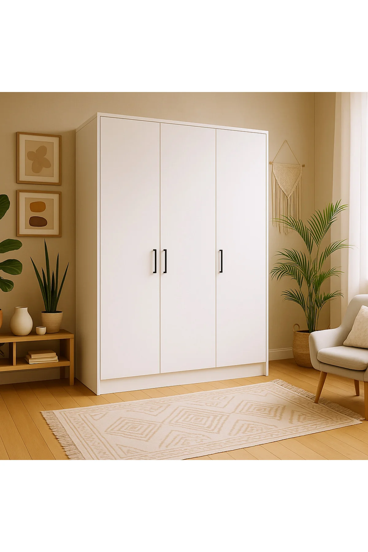%100 Mdf 3 Kapaklı Yüklük Dolap | 180X135X50 cm | Beyaz – Modern Çok Amaçlı Gardrop