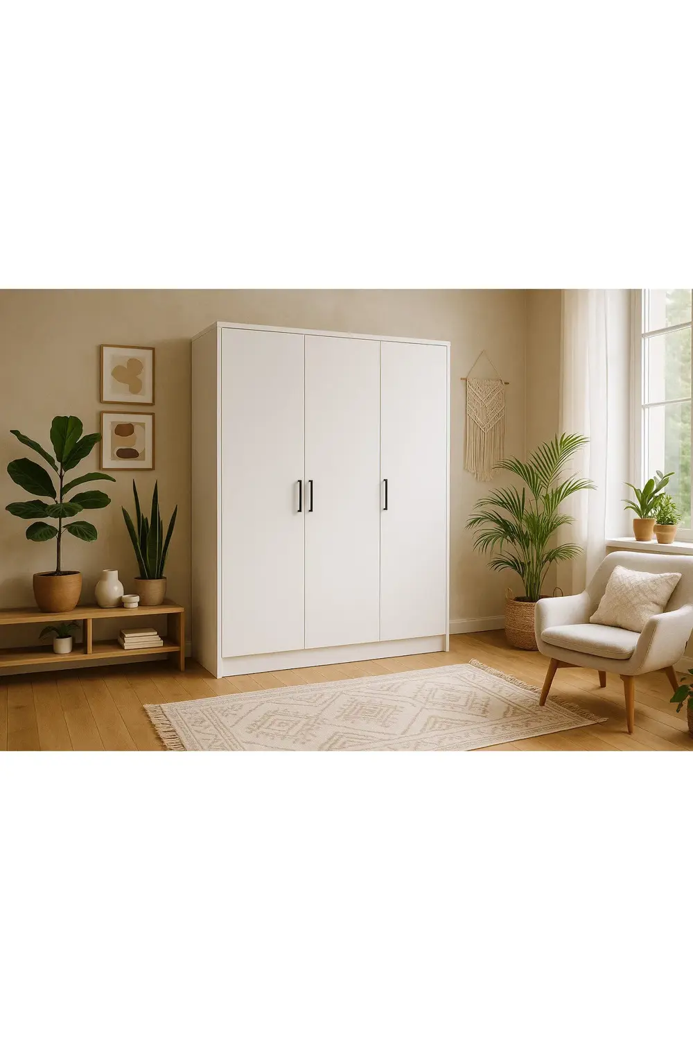 %100 Mdf 3 Kapaklı Yüklük Dolap | 180X135X50 cm | Beyaz – Modern