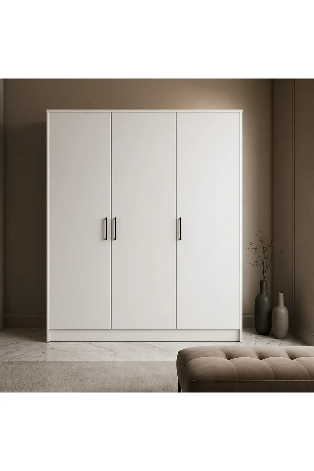 Tasarım %100 Mdf 3 Kapaklı Yüklük Dolap | 180X135x50 Cm | Beyaz – Modern