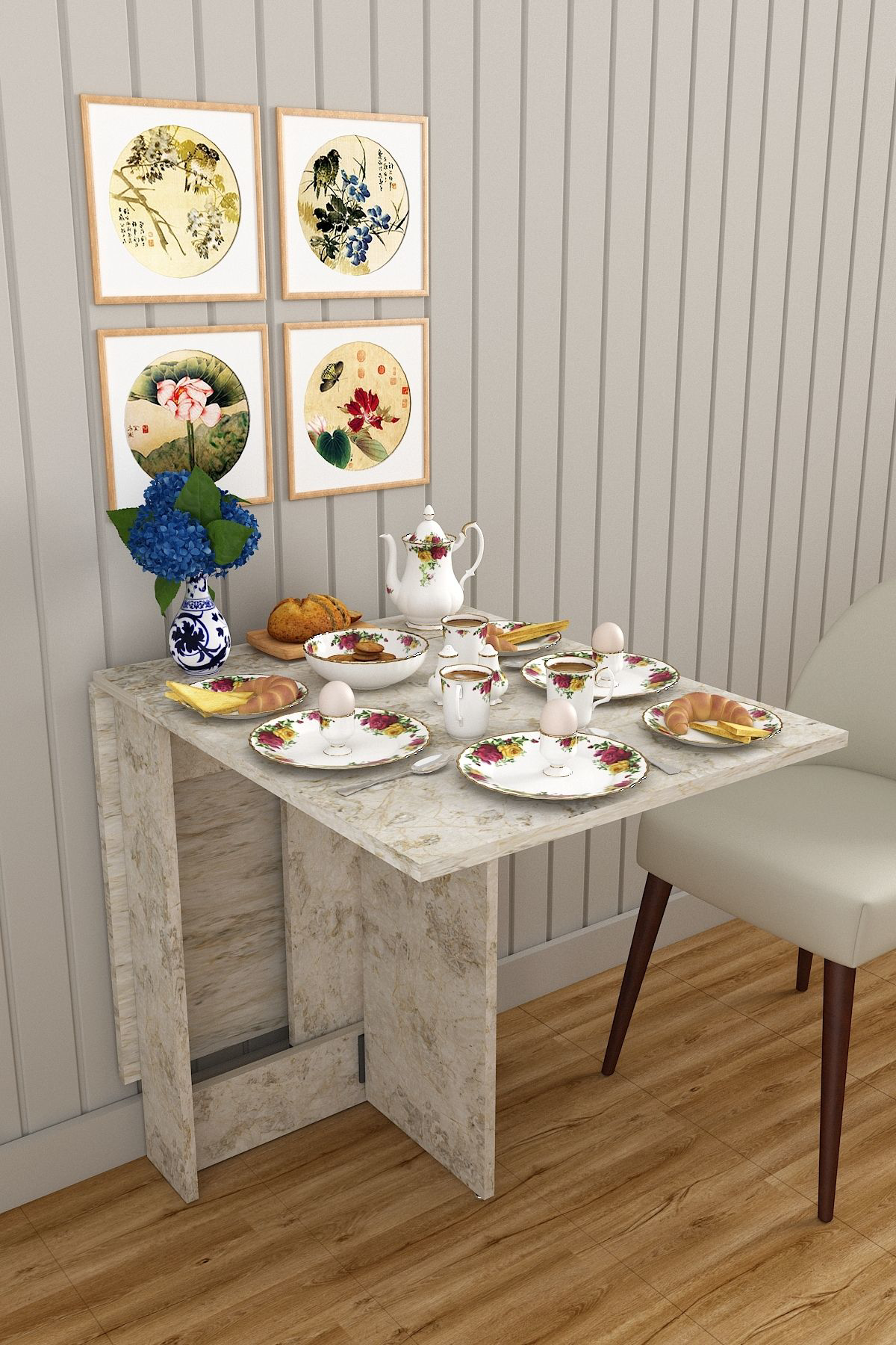 %100 Mdflam Katlanır Mutfak Yemek Çalışma Masası KM-32 SİLVES