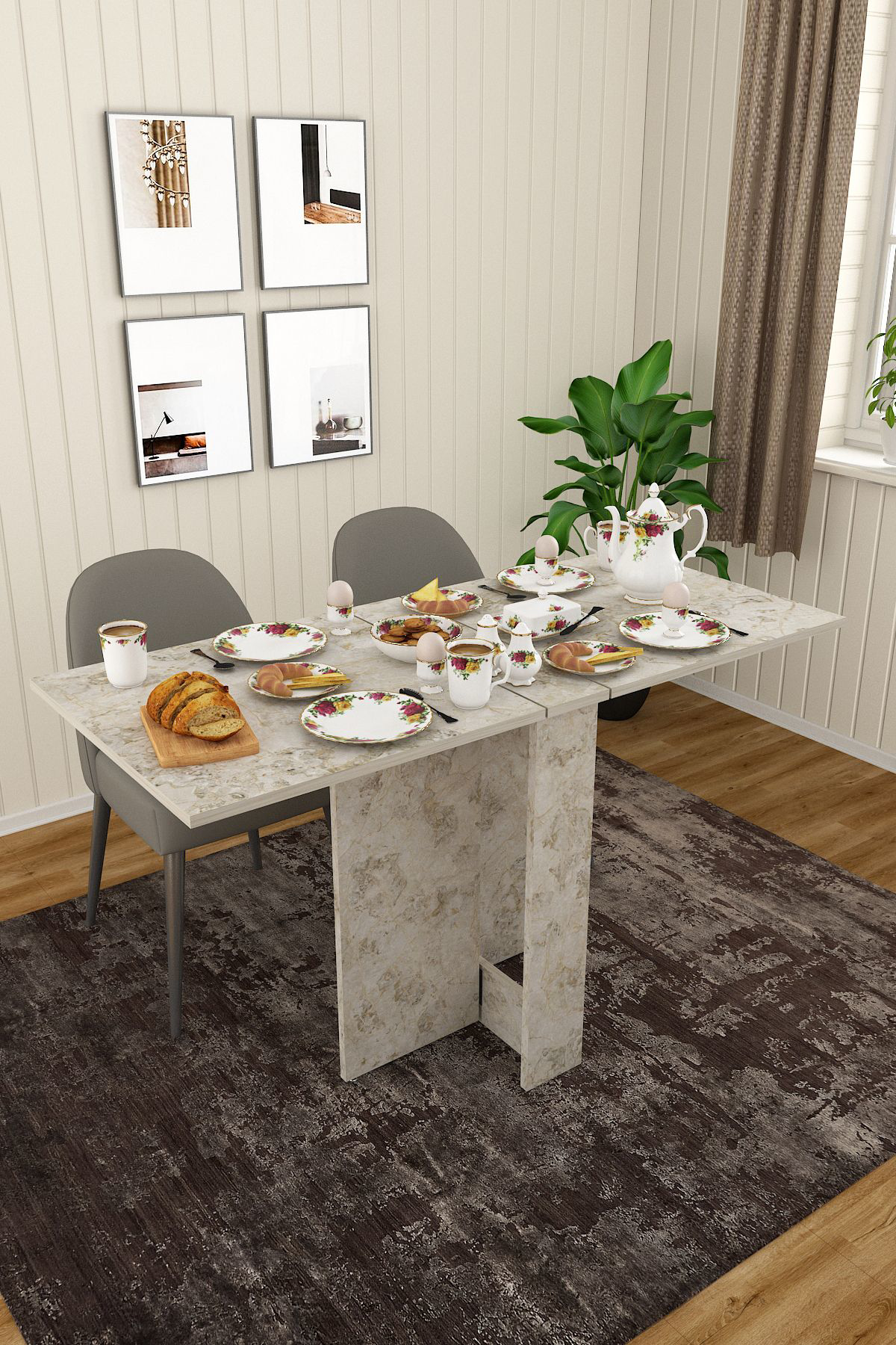 %100 Mdflam Katlanır Mutfak Yemek Çalışma Masası KM-32 SİLVES