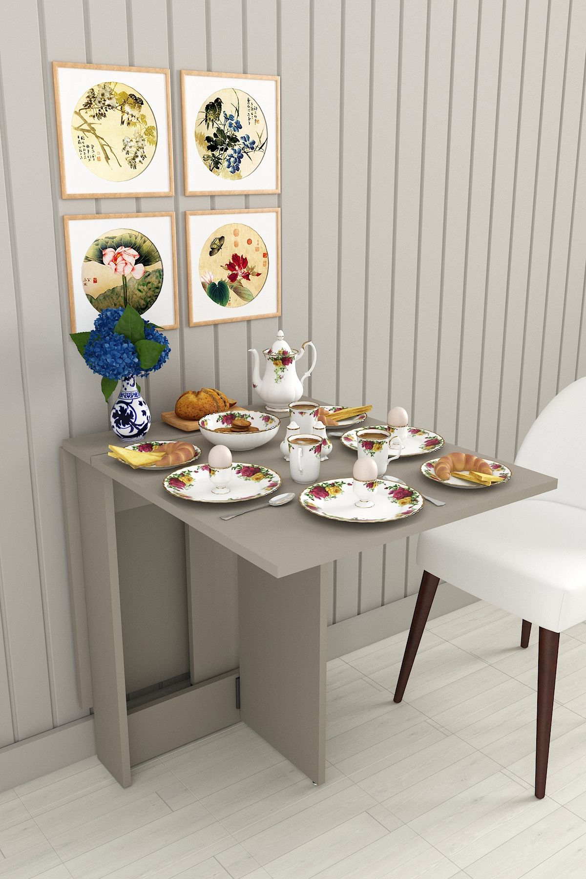 %100 Mdflam Katlanır Mutfak Yemek Çalışma Masası KM-32 KÜL GRİ