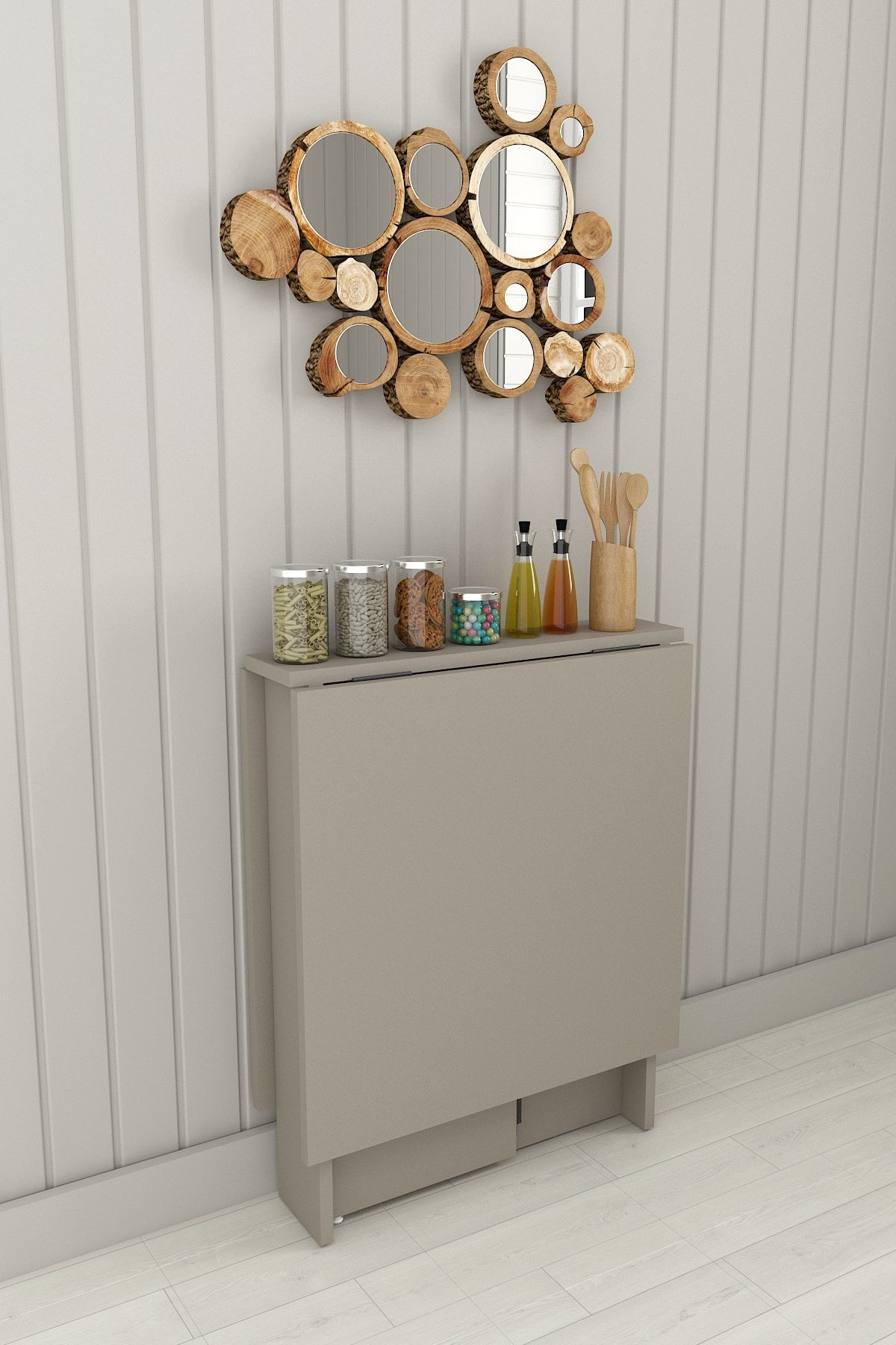 %100 Mdflam Katlanır Mutfak Yemek Çalışma Masası KM-32 KÜL GRİ