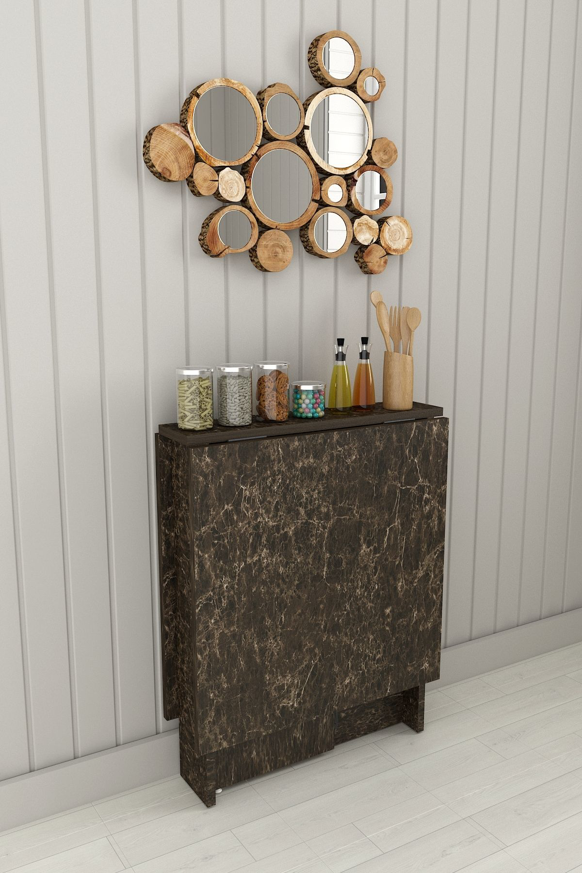 %100 Mdflam Katlanır Mutfak Yemek Çalışma Masası KM-32 SİYAH TAŞ