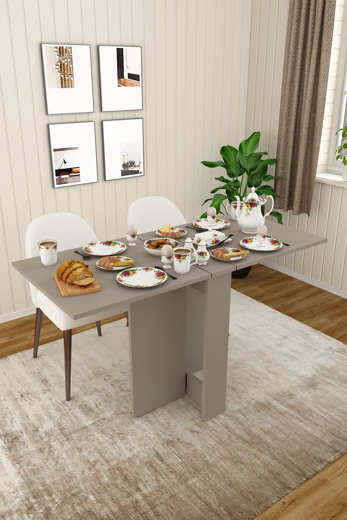 %100 Mdflam Katlanır Mutfak Yemek Çalışma Masası KM-32 KÜL GRİ