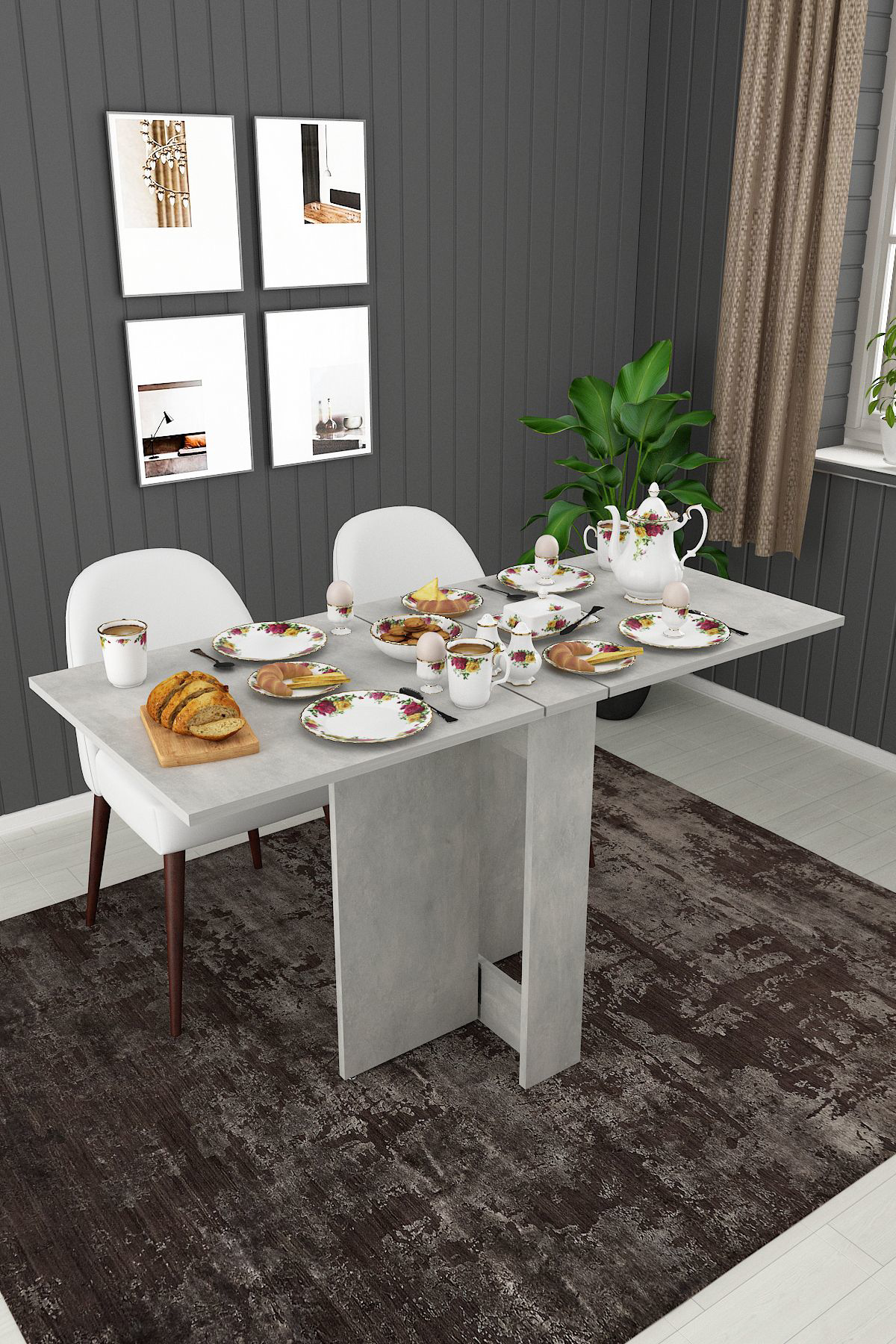 %100 Mdflam Katlanır Mutfak Yemek Çalışma Masası KM-32 RETRO TAŞ