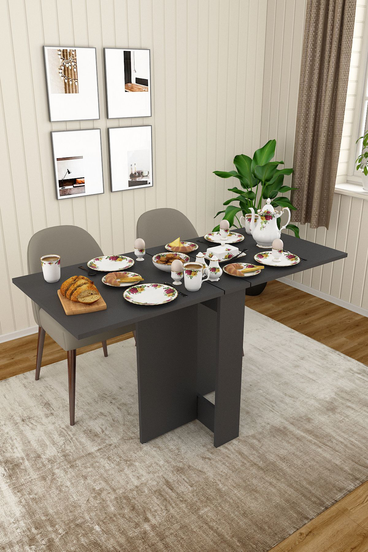 %100 Mdflam Katlanır Mutfak Yemek Çalışma Masası KM-32 ANTRASİT