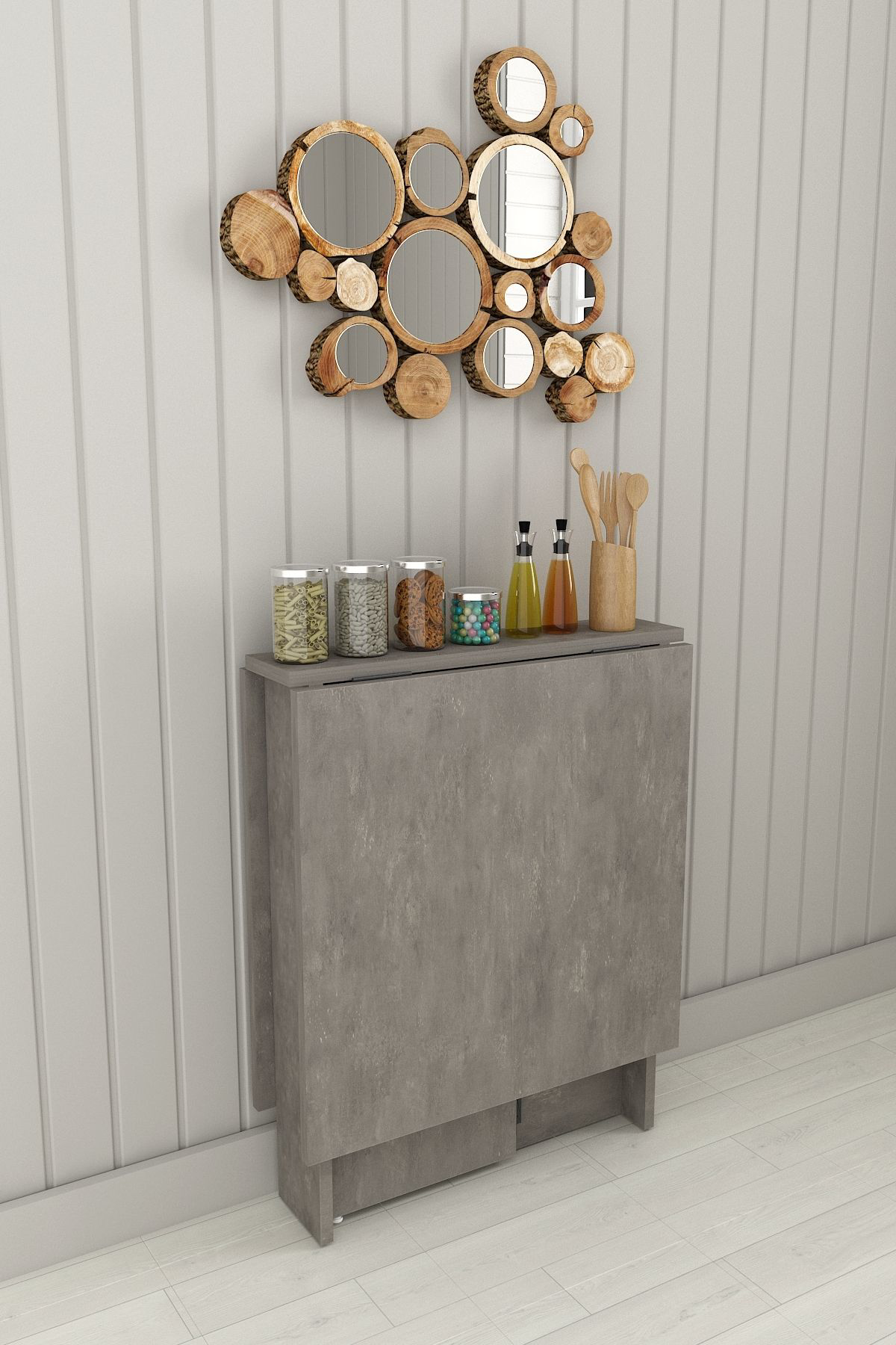 %100 Mdflam Katlanır Mutfak Yemek Çalışma Masası KM-32 RETRO GRİ