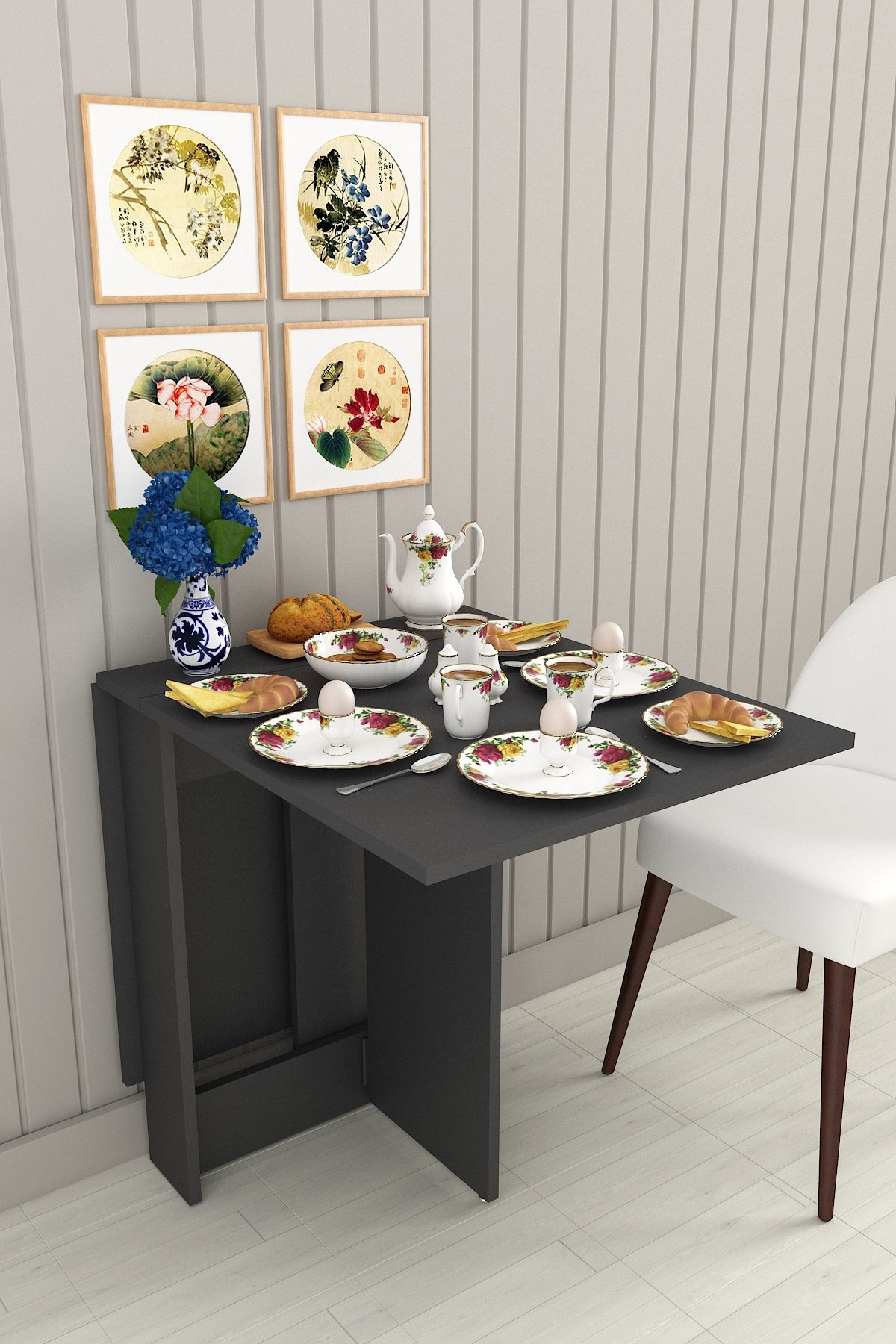 %100 Mdflam Katlanır Mutfak Yemek Çalışma Masası KM-32 ANTRASİT