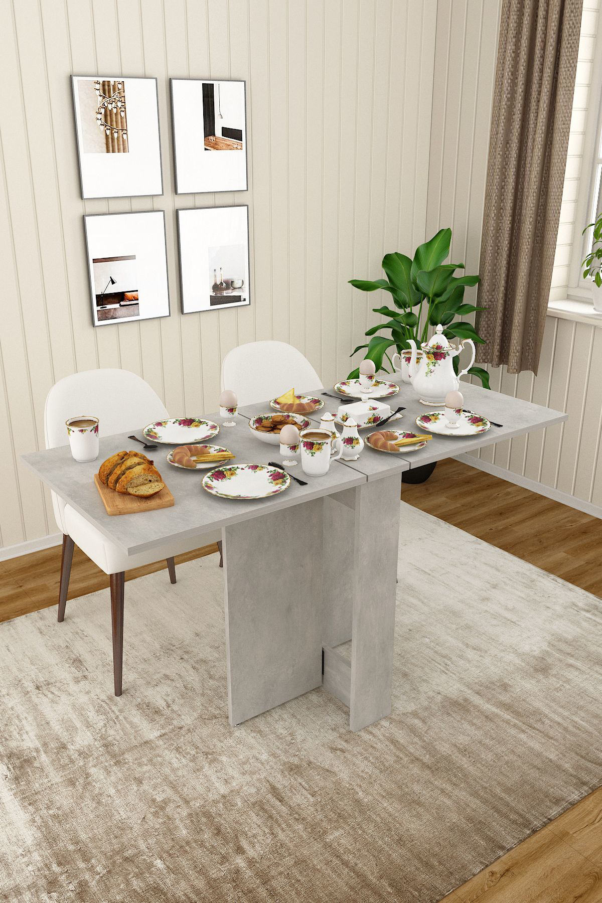 %100 Mdflam Katlanır Mutfak Yemek Çalışma Masası KM-32 RETRO TAŞ