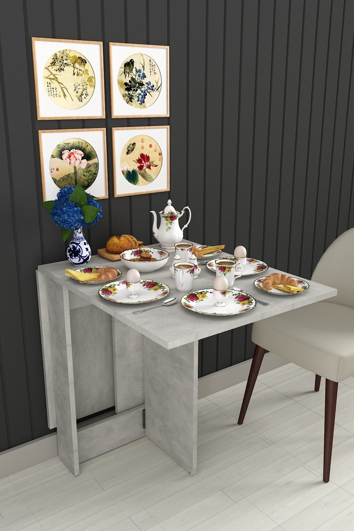 %100 Mdflam Katlanır Mutfak Yemek Çalışma Masası KM-32 RETRO TAŞ