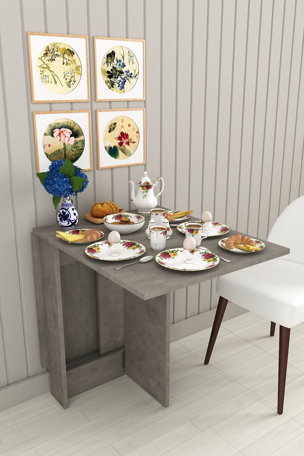 %100 Mdflam Katlanır Mutfak Yemek Çalışma Masası KM-32 RETRO GRİ