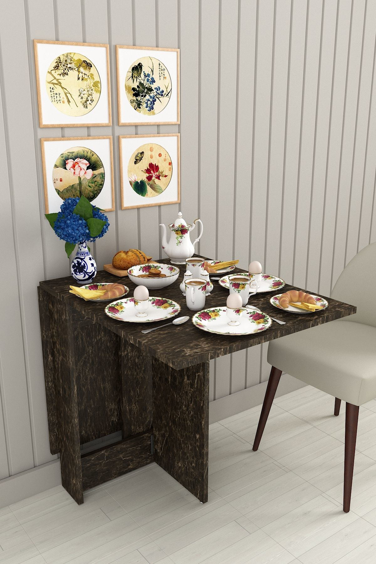 %100 Mdflam Katlanır Mutfak Yemek Çalışma Masası KM-32 SİYAH TAŞ