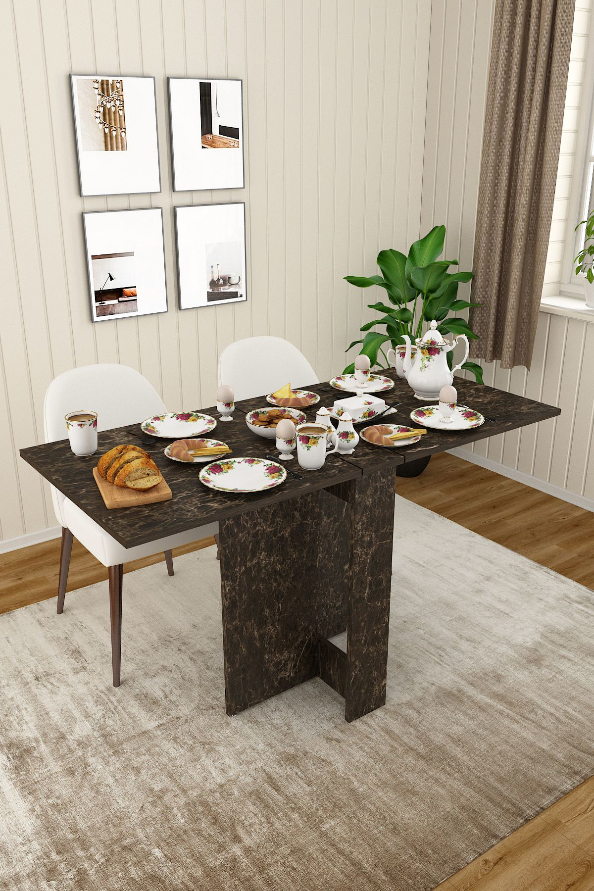 %100 Mdflam Katlanır Mutfak Yemek Çalışma Masası KM-32 SİYAH TAŞ