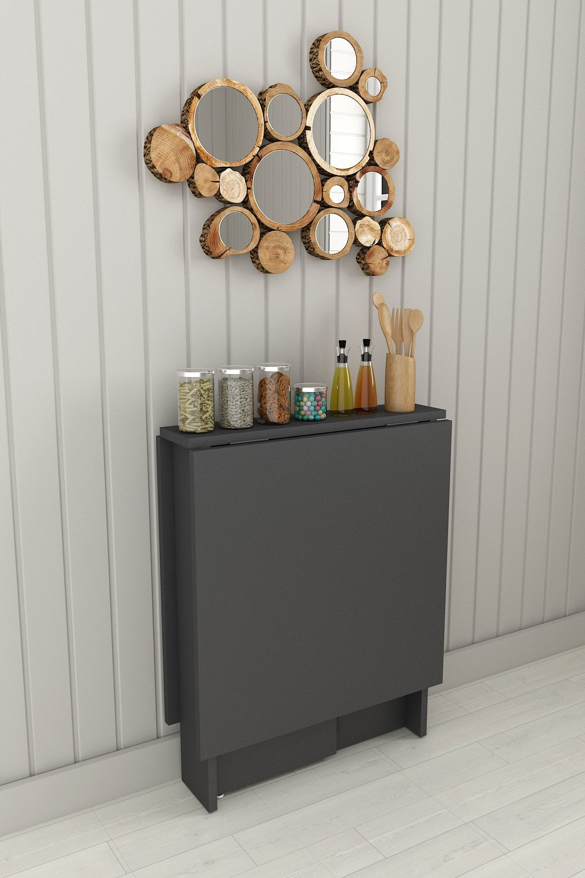 %100 Mdflam Katlanır Mutfak Yemek Çalışma Masası KM-32 ANTRASİT