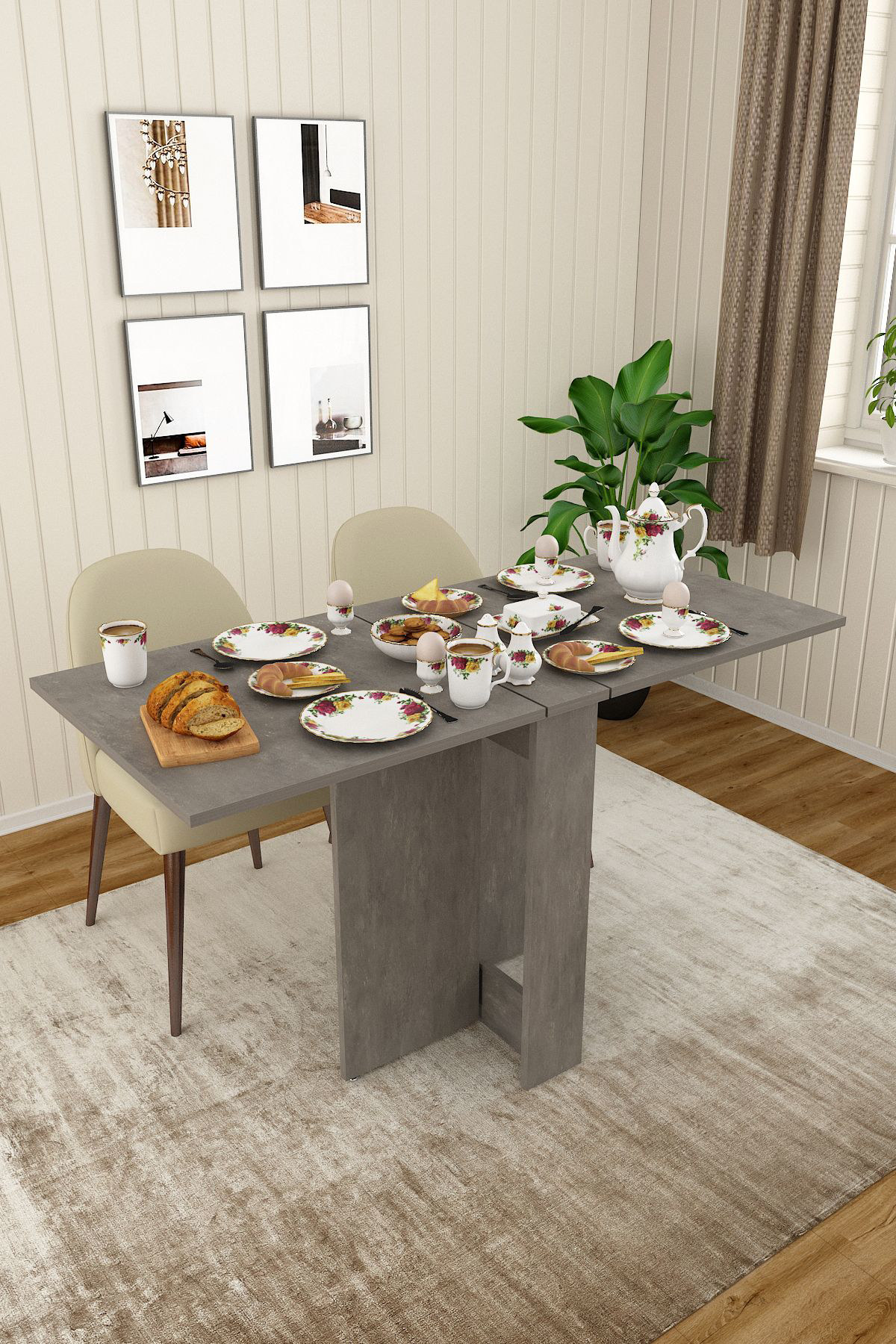 %100 Mdflam Katlanır Mutfak Yemek Çalışma Masası KM-32 RETRO GRİ