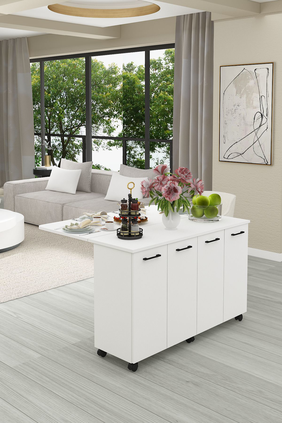 %100 Mdflam Mutfak Adası Yemek Masası Kahve Köşesi MA-02 BEYAZ