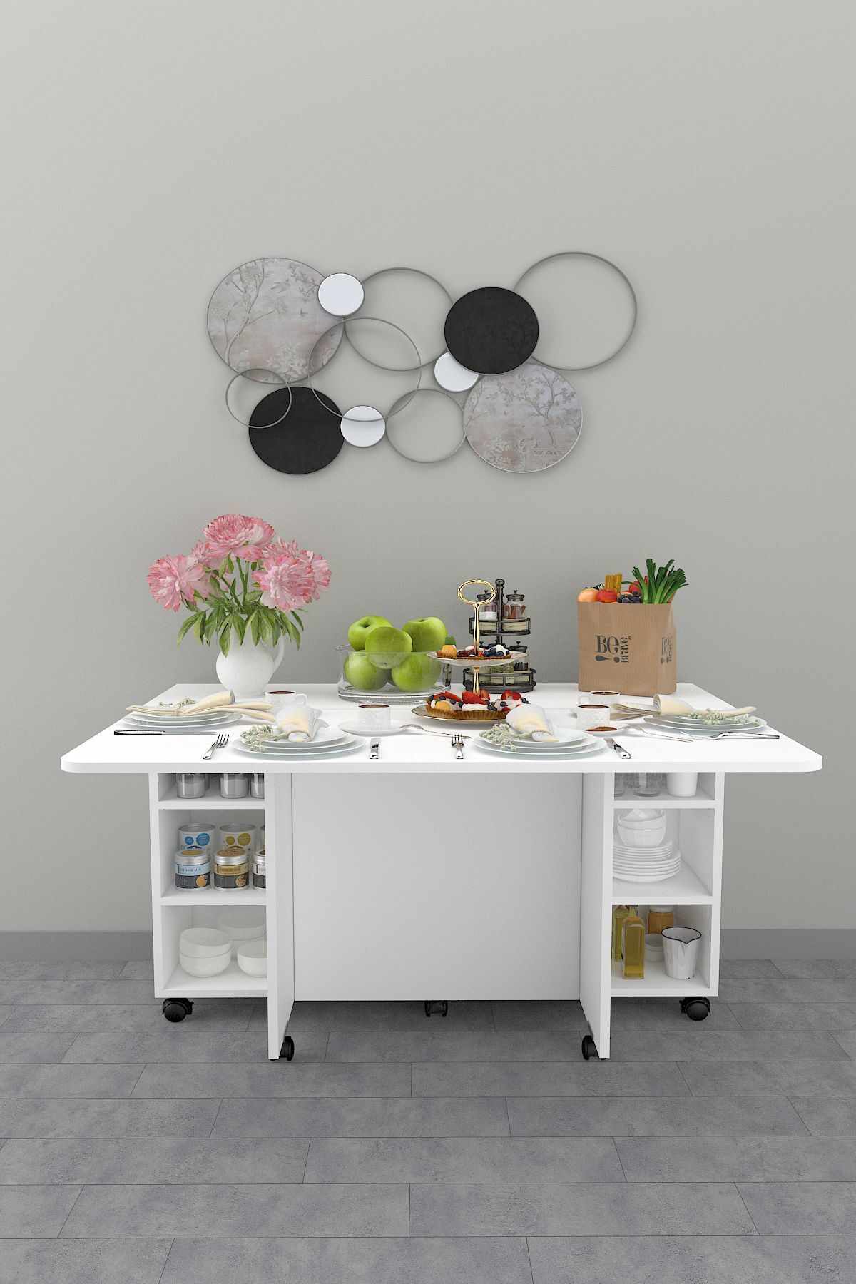 %100 Mdflam Mutfak Adası Yemek Masası Kahve Köşesi MA-02 BEYAZ