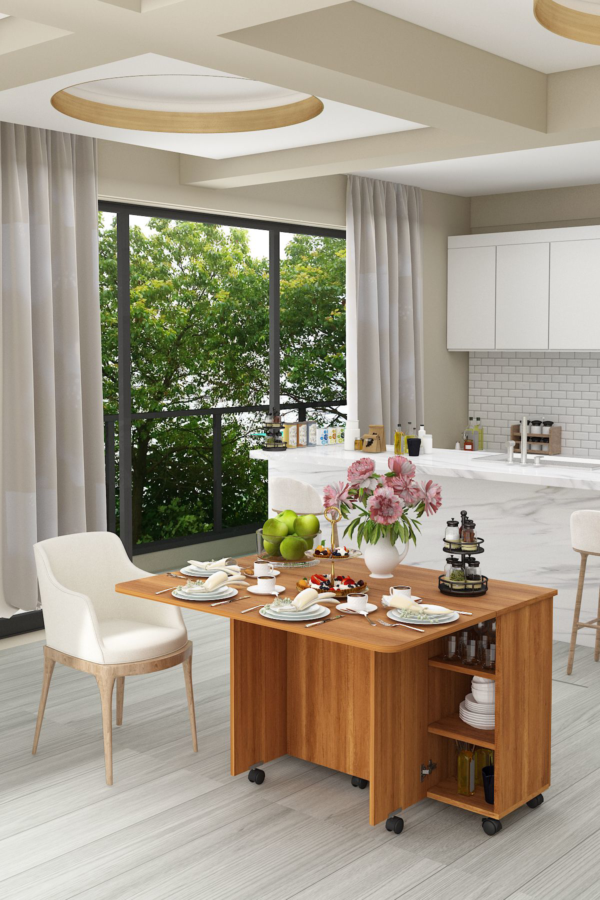 %100 Mdflam Mutfak Adası Yemek Masası Kahve Köşesi MA-02 PETRA