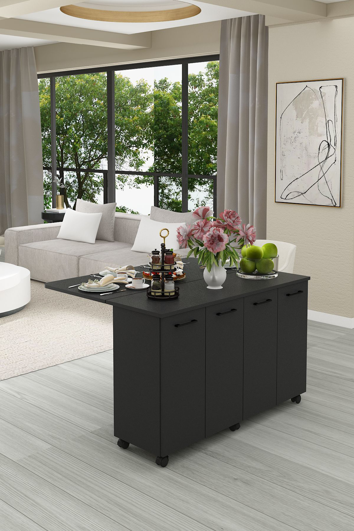 %100 Mdflam Mutfak Adası Yemek Masası Kahve Köşesi MA-02 ANTRASİT