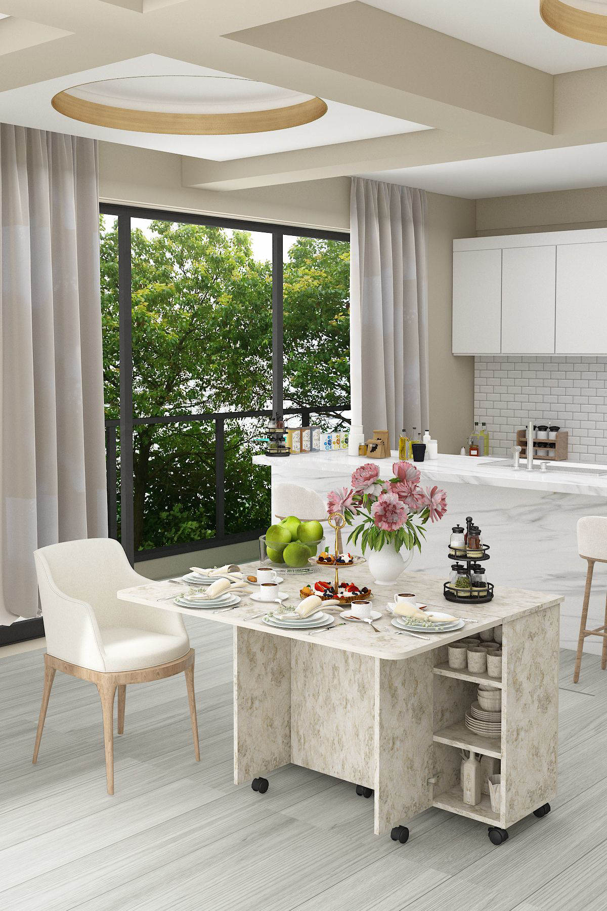 %100 Mdflam Mutfak Adası Yemek Masası Kahve Köşesi MA-02 SİLVES