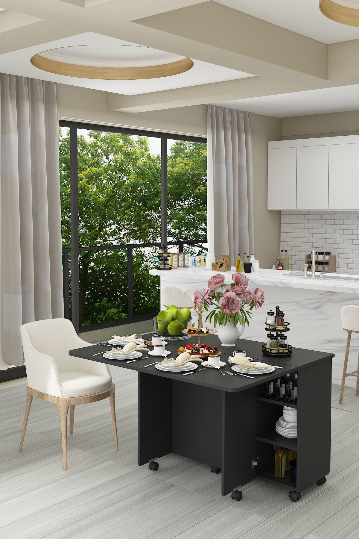 %100 Mdflam Mutfak Adası Yemek Masası Kahve Köşesi MA-02 ANTRASİT