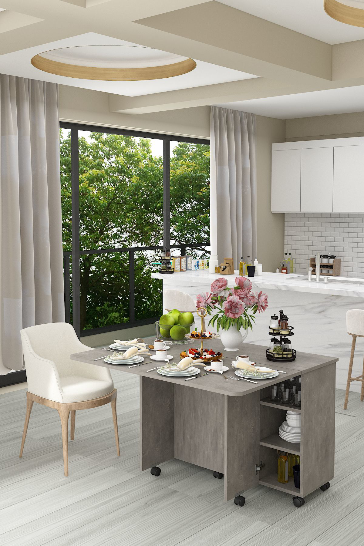 %100 MDFLAM Mutfak Adası Yemek Masası Kahve Köşesi MA-02 RETRO GR