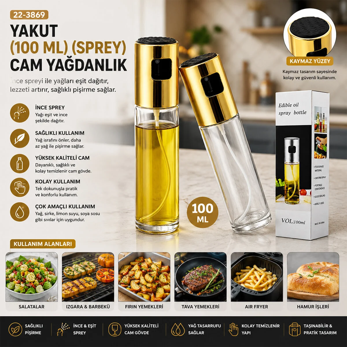 100 Ml Sprey Cam Yağdanlık Krom - Renkli Sprey Kafa - İnce Uzun Şişe Fiyatı, Yorumları ve Özellikleri