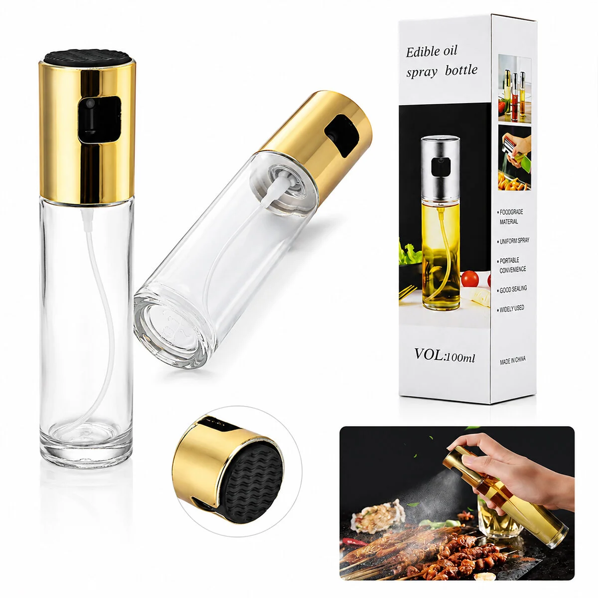 100 Ml Sprey Cam Yağdanlık Krom - Renkli Sprey Kafa - İnce Uzun Şişe Fiyatı, Yorumları ve Özellikleri