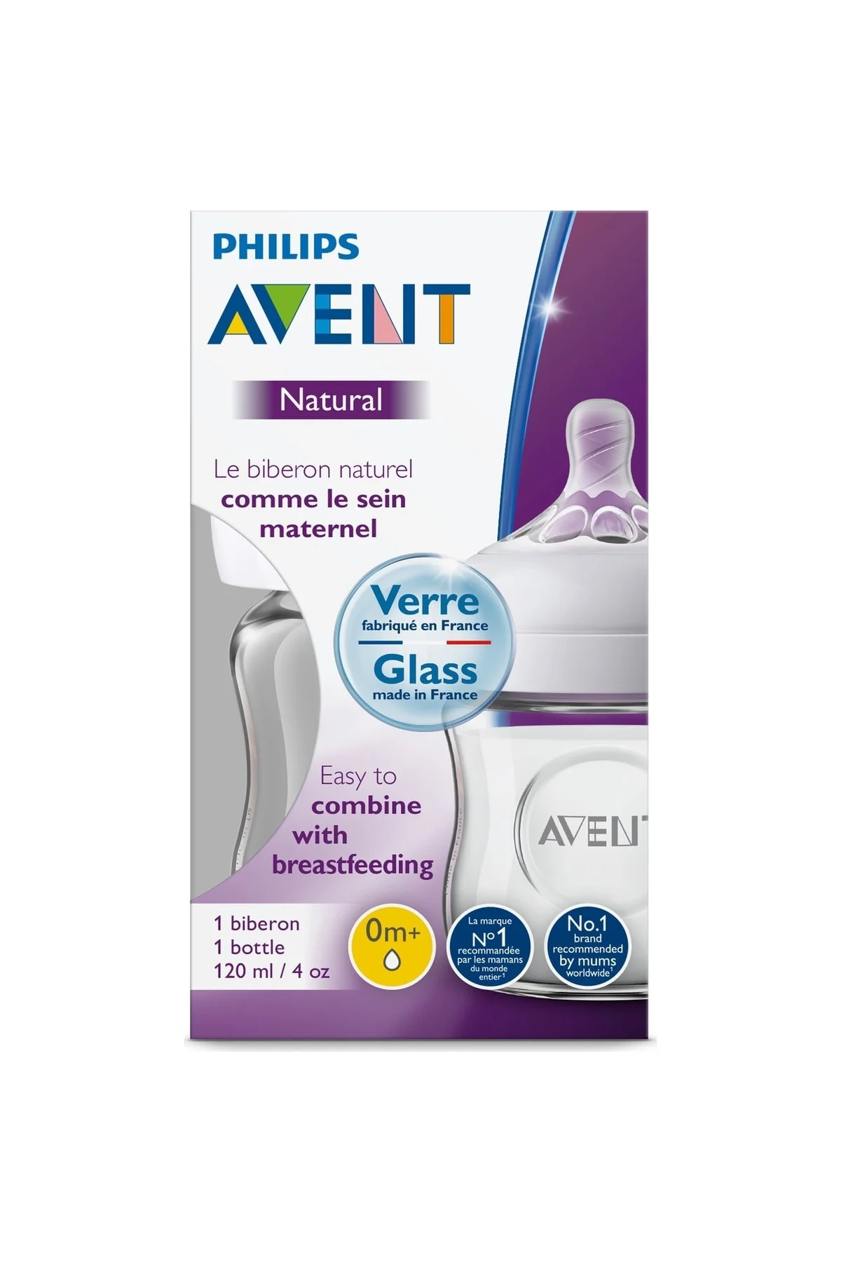 %100 Natural Verre Cam Biberon 120 Ml (4 Oz) Yavaş Akış Emzikli 0