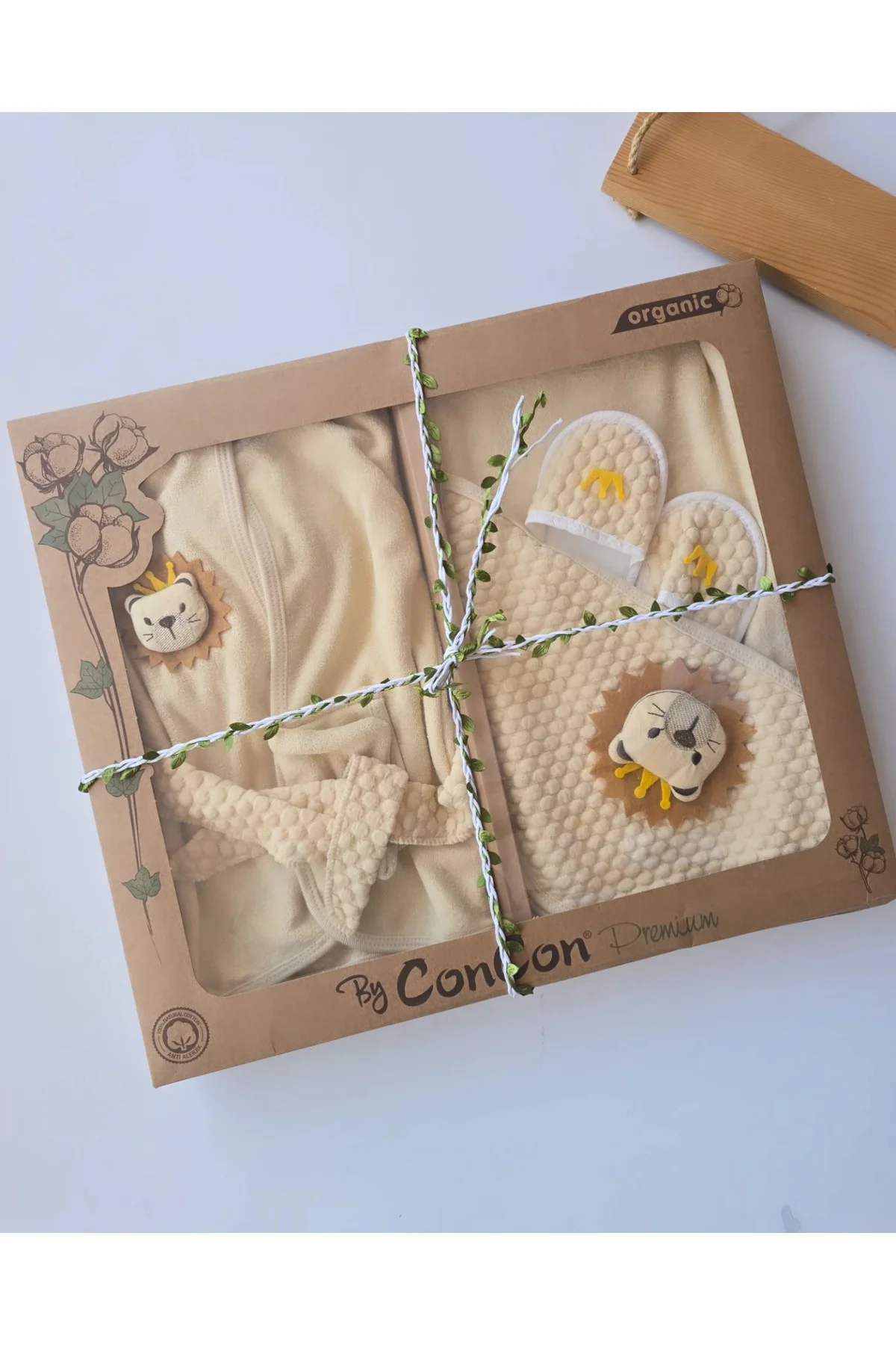 %100 Organic Premium Concon Baby Erkek Bebek Aslan Bornoz Takımı
