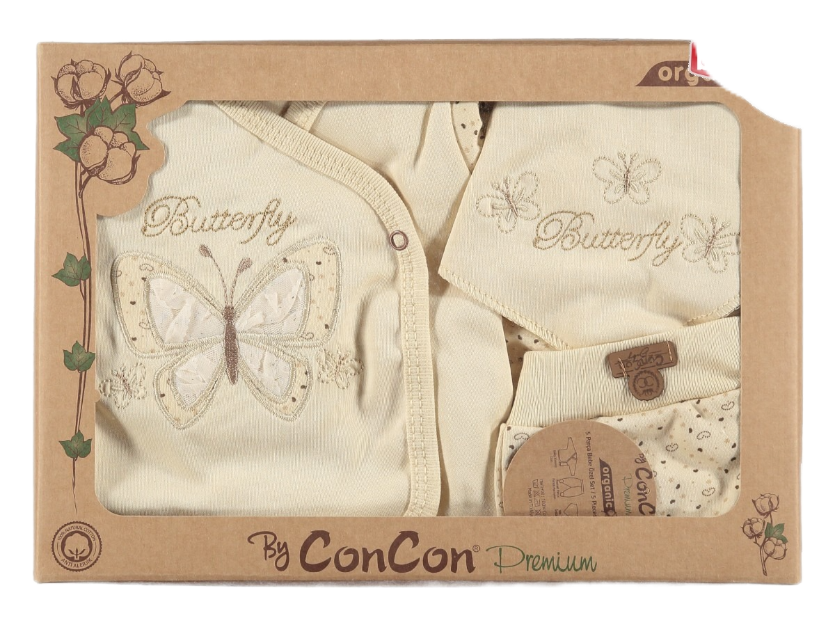 %100 Organik Pamuk Lüks Butterfly Desen Bebek Takımı Hastane Çıkı